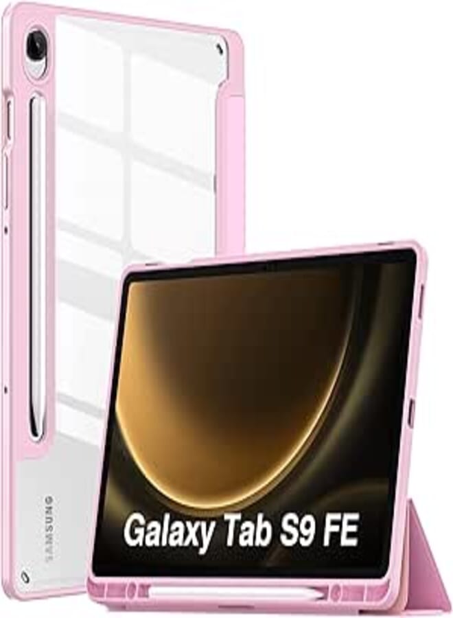 MoKo Case for Samsung Galaxy Tab S9 FE 5G 2023 with S Pen Holder, Slim Lightweight Trifold Smart Case, Auto Wake/Sleep, Pink